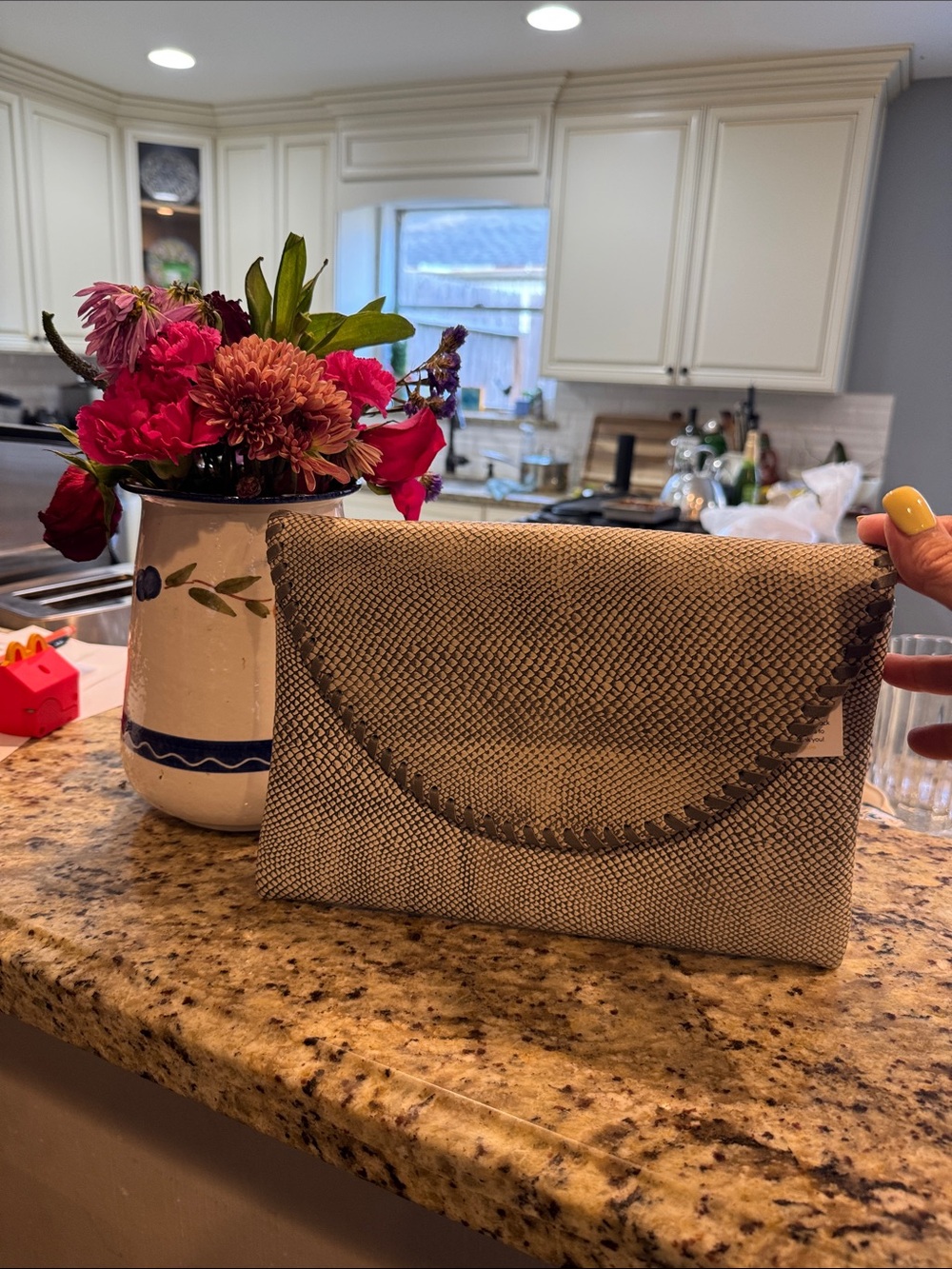 Sarah Stewart Textured Beige Envelope Clutch Bag